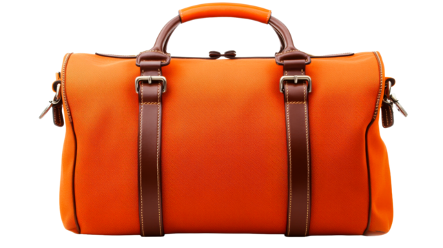 Stylish Orange Duffel Bag with Leather Straps, cut out transparent