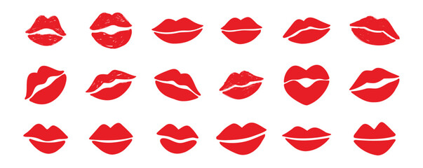 lips kiss clipart. lips kiss hand drawn silhouette symbols. Decor red lips cartoon drawing elements set