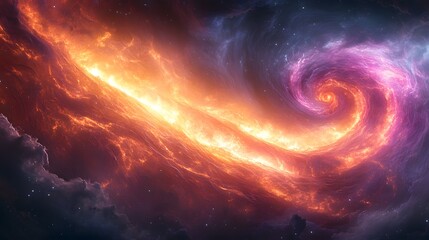  image of a spiral galaxy with a bright orange and purple swirl