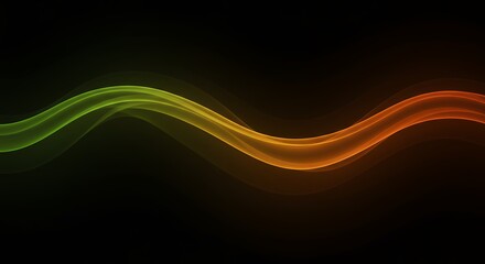 Obraz premium Abstract Green Orange Waves Dark Background Flowing Lines