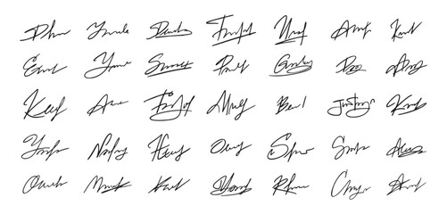 Obraz premium Signatures set. Fictitious handwritten signatures template for signing documents.