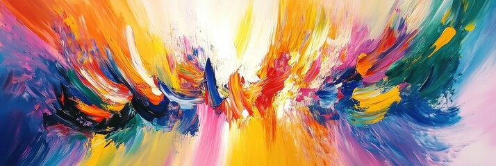 Vibrant abstract painting with dynamic brushstrokes showcasing expressive colors and modern art aesthetics in a contemporary art setting