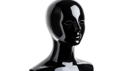 Glossy mannequin head with reflective surface, smooth texture, cut out transparent