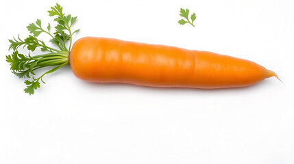 One fresh long orange carrot with leaves isolated on white background