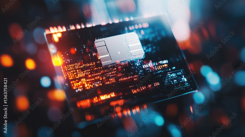 Poster futuristic holographic representation of an e-wallet, digital money transfer, and blockchain-powered