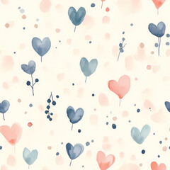 Watercolor Hearts: A delicate watercolor pattern of hearts and botanical elements, offering a tender, romantic vibe perfect for designs. 