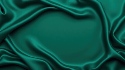 Obraz premium Dark teal green silk satin. Shiny smooth fabric. Soft folds. Luxury background with space for design. web banner. Flat lay, top view table. Birthday, Christmas, Valentine, New year.
