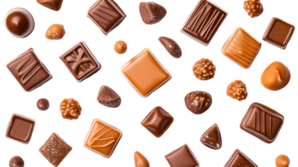 Assorted chocolate candy pralines, gourmet confectionery treat, cut out transparent