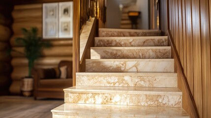 A modern cantilevered staircase with dark wooden steps and a hidden LED strip lighting system, set against a neutral-toned wall.
A minimalist spiral staircase made of smooth concrete, wrapping elegant