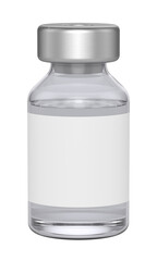 Small vaccine vial with blank white label isolated on transparent background