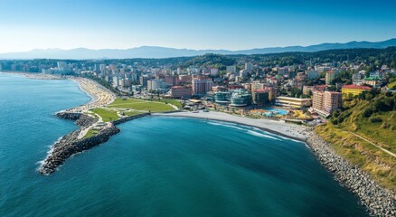Fototapeta premium An impressive aerial view of Batumi in Georgia, beautifully shot with a drone in the sun-drenched summer season