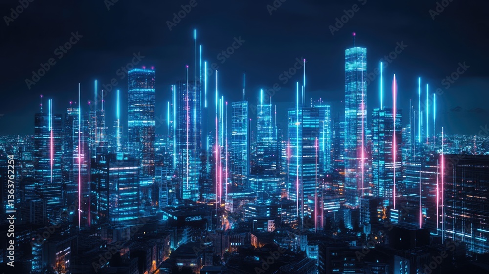 Poster neon-glowing ai-driven fintech network securing digital transactions and optimizing banking efficien