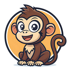 Fototapeta premium Cute Cartoon Monkey Sitting with Happy Expression in Vector Illustration