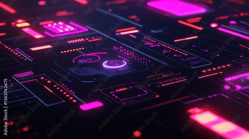 Poster neon-lit digital financial ecosystem showcasing blockchain payments, smart contract automation, and 