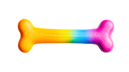 Rainbow Dog Bone Toy Isolated on Black Background, cut out transparent