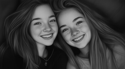 Two Smiling teens Hugging on the Sofa