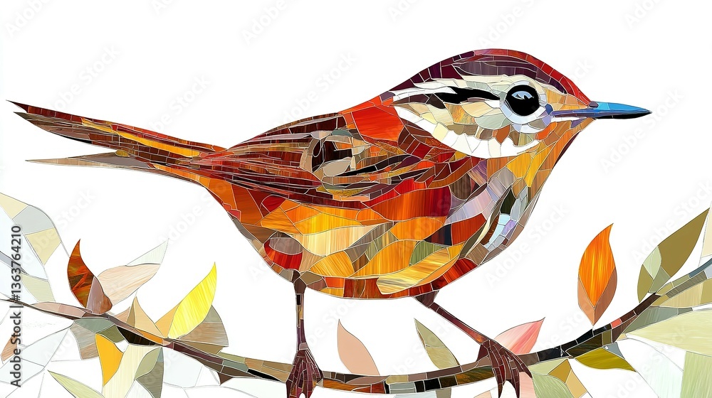 Poster a colorful artistic representation of a small bird on a branch