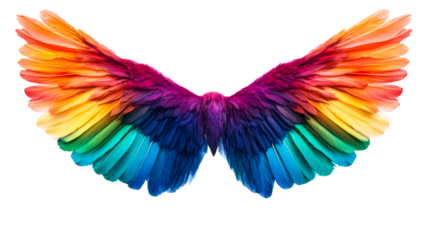 Vibrant rainbow wings of feathers, cut out transparent
