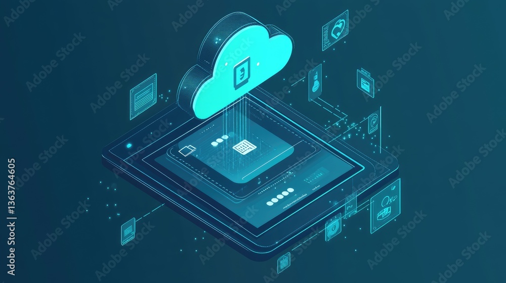 Poster online banking transaction completed through a secure cloud-based financial platform with instant pa