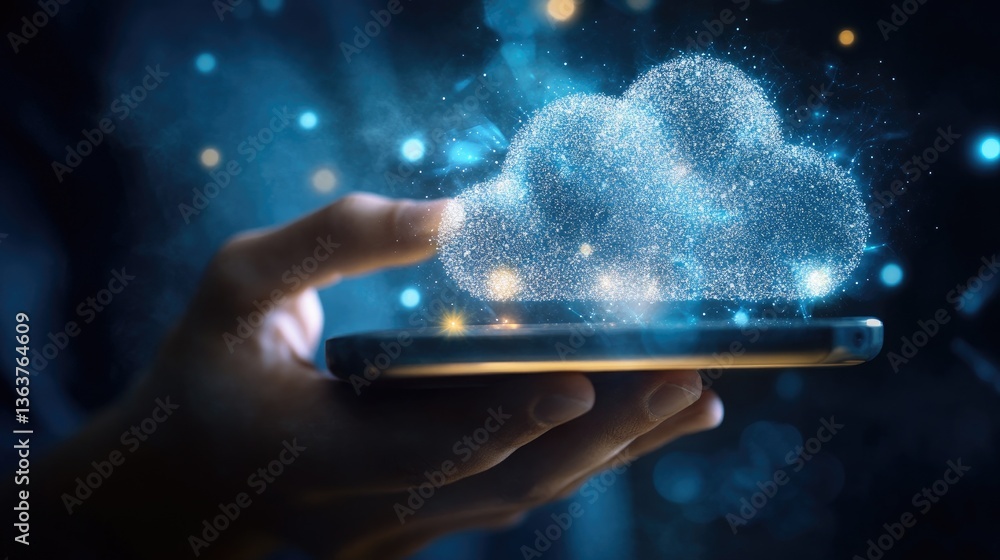 Poster online banking transaction completed through a secure cloud-based financial platform with instant pa