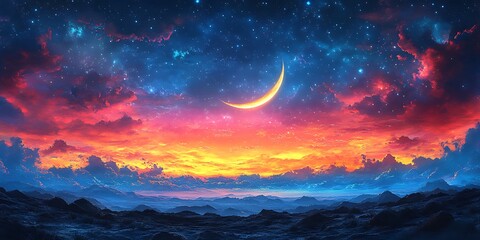 Fototapeta premium Colorful Sunset Mountain Landscape