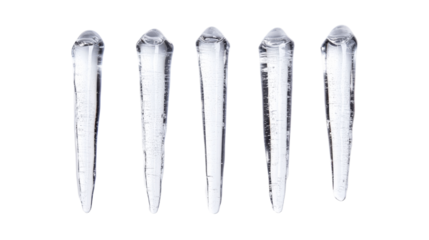 Row of Clear Icicles Drip on Black, winter season background , cut out transparent