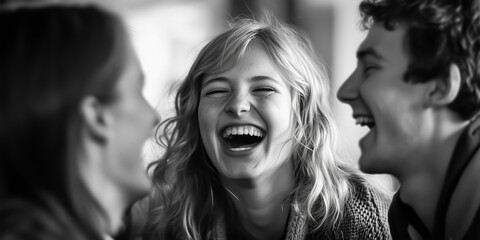 Group of friends laughing joyfully in a candid moment