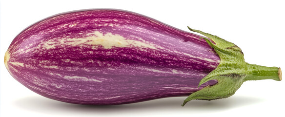 Fresh purple striped eggplant vegetable on a white background