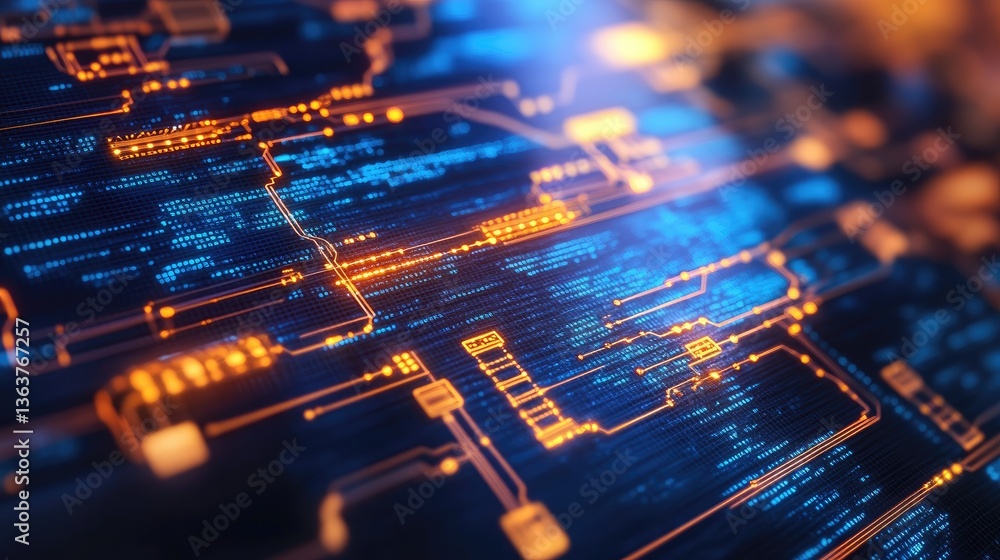 Poster smart contract execution process on a futuristic blockchain interface, automated digital agreements,