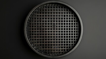 Dark Metal Grill Circular Pattern Abstract Background Industrial Design Texture Steel Grid Modern Geometric Round Shape Black Background Elegant Detailed Intricate Refined High Resolution Image       