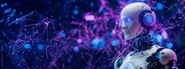 3D humanoid AI robot metaverse cyberspace digital world background revolution artificial intelligence automated digital technology industry 4.0, humanoid concept Neural Connections Cybernetic Networks