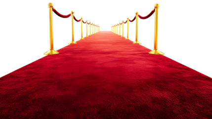 Red carpet with golden barrier, luxury event concept, cut out transparent