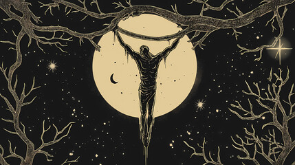 The hanged man tarot card. Eclipsed Transformation. Illustration