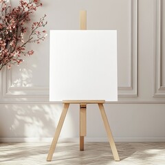Blank canvas on easel in room