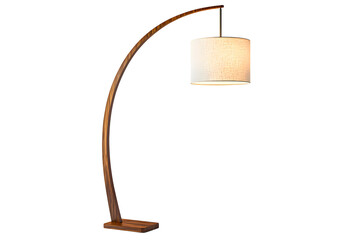 Elegant Wooden Floor Lamp Isolated on Transparent Background. Modern Curved Standing Lamp for Home and Office Lighting.