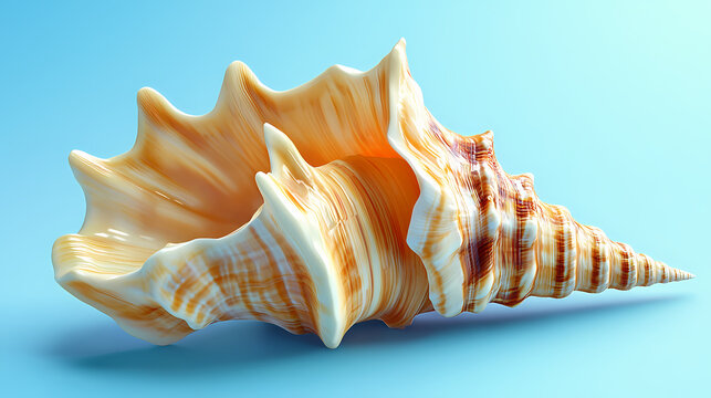 Illustration of a vastu feng shui conch shell on a plain blue background. Sacred Carapace. Illustration