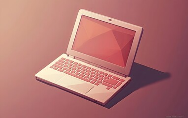 Minimalist Pink Laptop Computer on Desk in Workspace