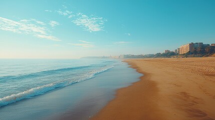 Serene Coastal Morning: Golden Sands and Azure Waters