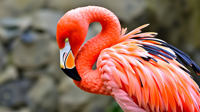 With a gentle peck on its body, the flamingo tended to its vibrant plumage, keeping every feather in perfect order, Audubon Zoo, New Orleans, Louisiana