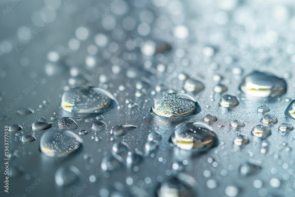 Aufkleber close-up of glistening water droplets on a smooth surface, creating a mesmerizing visual effect.