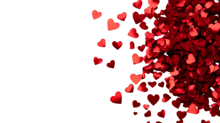 Red hearts scatter on black backdrop for romantic themes, cut out transparent