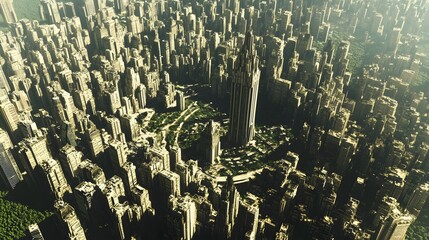 Fototapeta premium Aerial View of a Vibrant and Bustling Megacity Skyline with Towering Skyscrapers and Densely Packed Urban Infrastructure