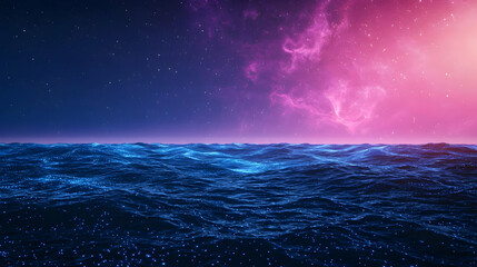 Pixelated Night Sky Over Ocean Horizon