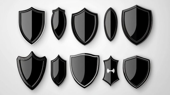 Black shield shapes collection, design elements, white background, logo template - Powered by Adobe