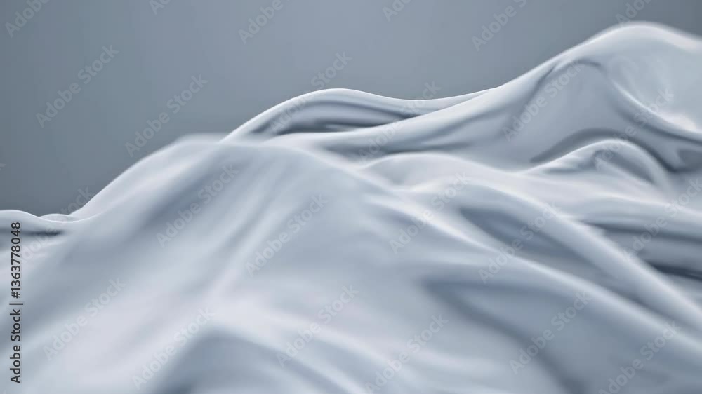 Poster abstract video with a low-angle view of flowing white fabric and glowing orbs, creating a serene and