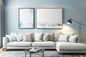 Modern creative living room interior design backdrop ideas concept house beautiful background elevation of sofa with decorative photo paint frame full wall background