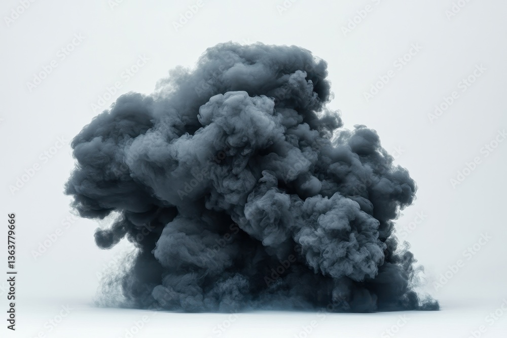 Poster Dynamic display of black smoke contrasts strikingly against a white background, creating an atmospheric and captivating visual experience
