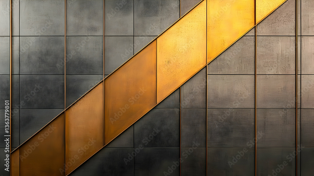Poster abstract metallic wall texture with diagonal gold strip and square pattern for background