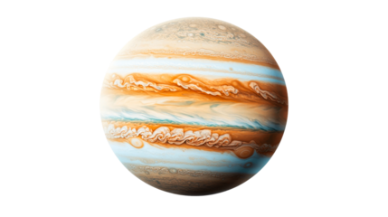 Jupiter planet with orange and blue stripes, cut out transparent