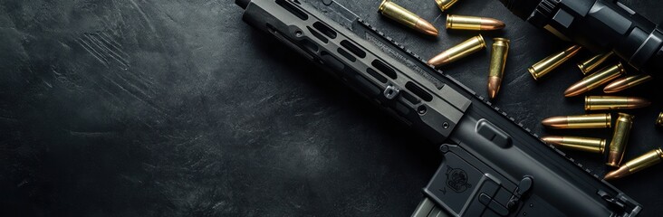 Rifle ammo dark background.  Weapon safety